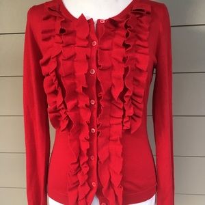 Red ruffle cardigan